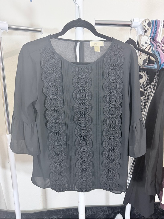 LOFT Tops - LOFT Black Lace-Trim Peasant Blouse Size Small